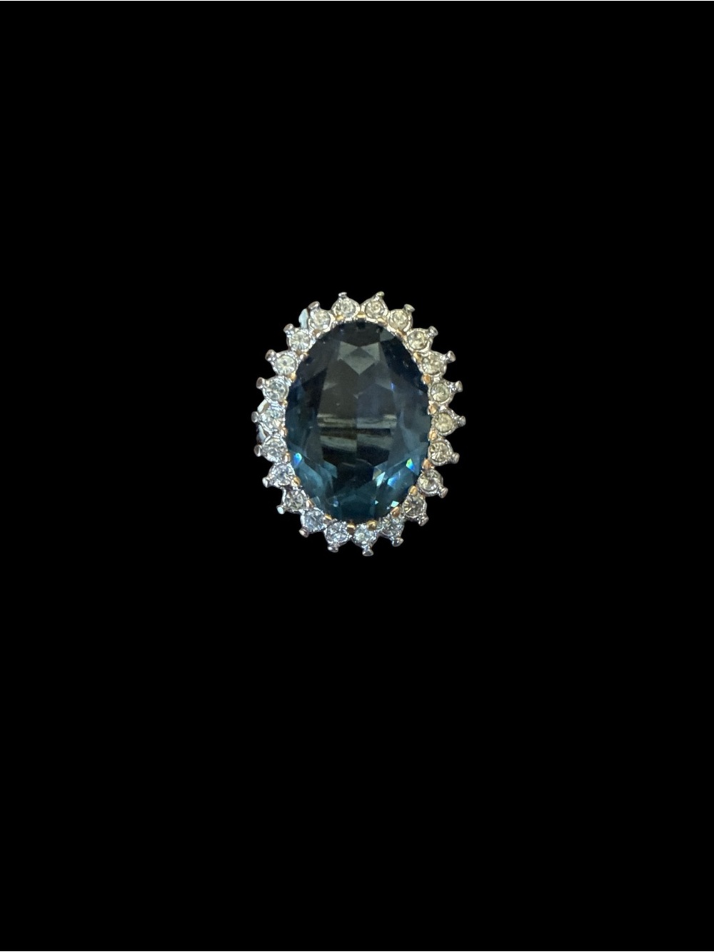 Cocktail Ring Simulated Sapphire and CZ Set In 18 KGE - Women Jewelry - Picture 3 of 6